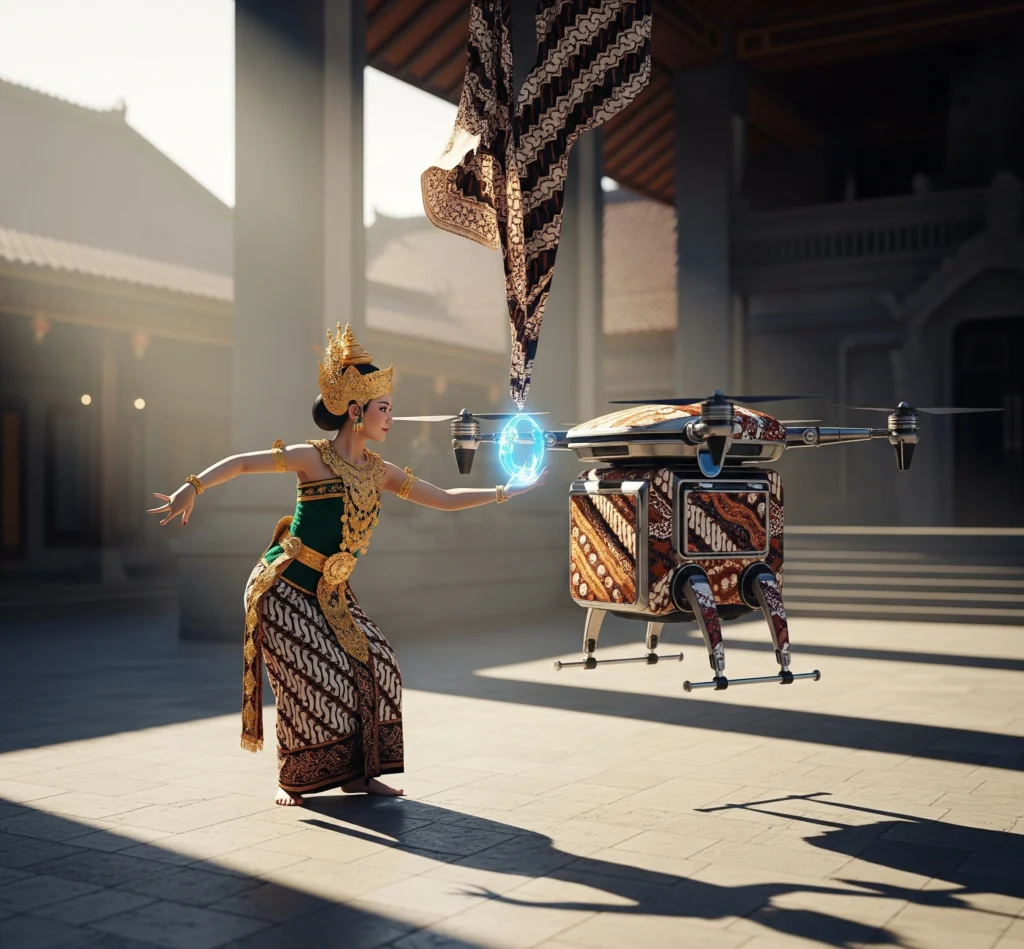Gambar simbolis perpaduan budaya luhur dan inovasi modern di Yogyakarta