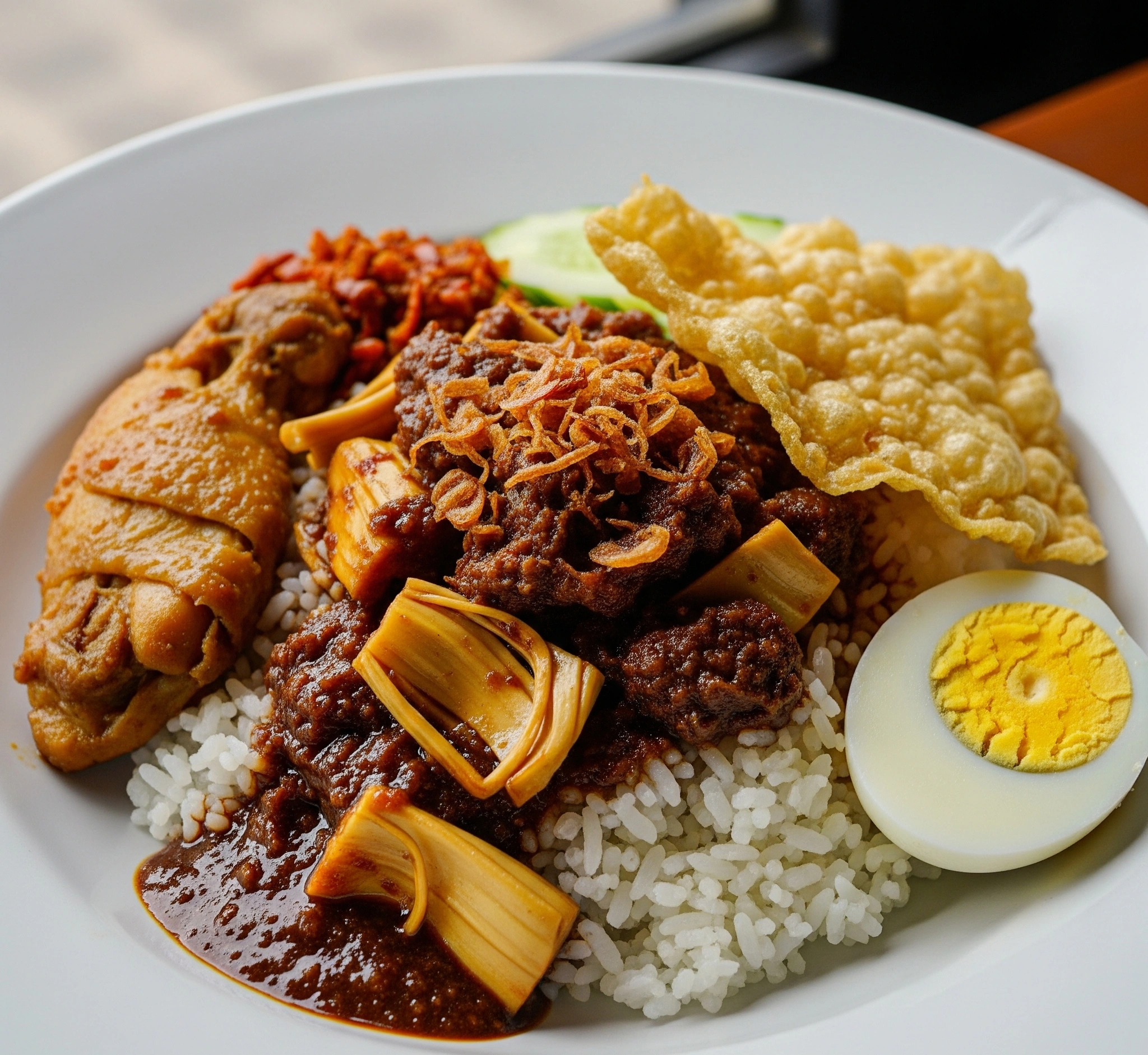 Sepiring Gudeg Jogja komplit dengan nasi, nangka, krecek, telur, dan ayam