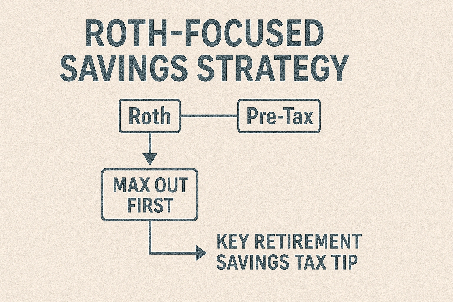 A diagram showing a Roth-focused savings strategy, a key retirement savings tax tip.