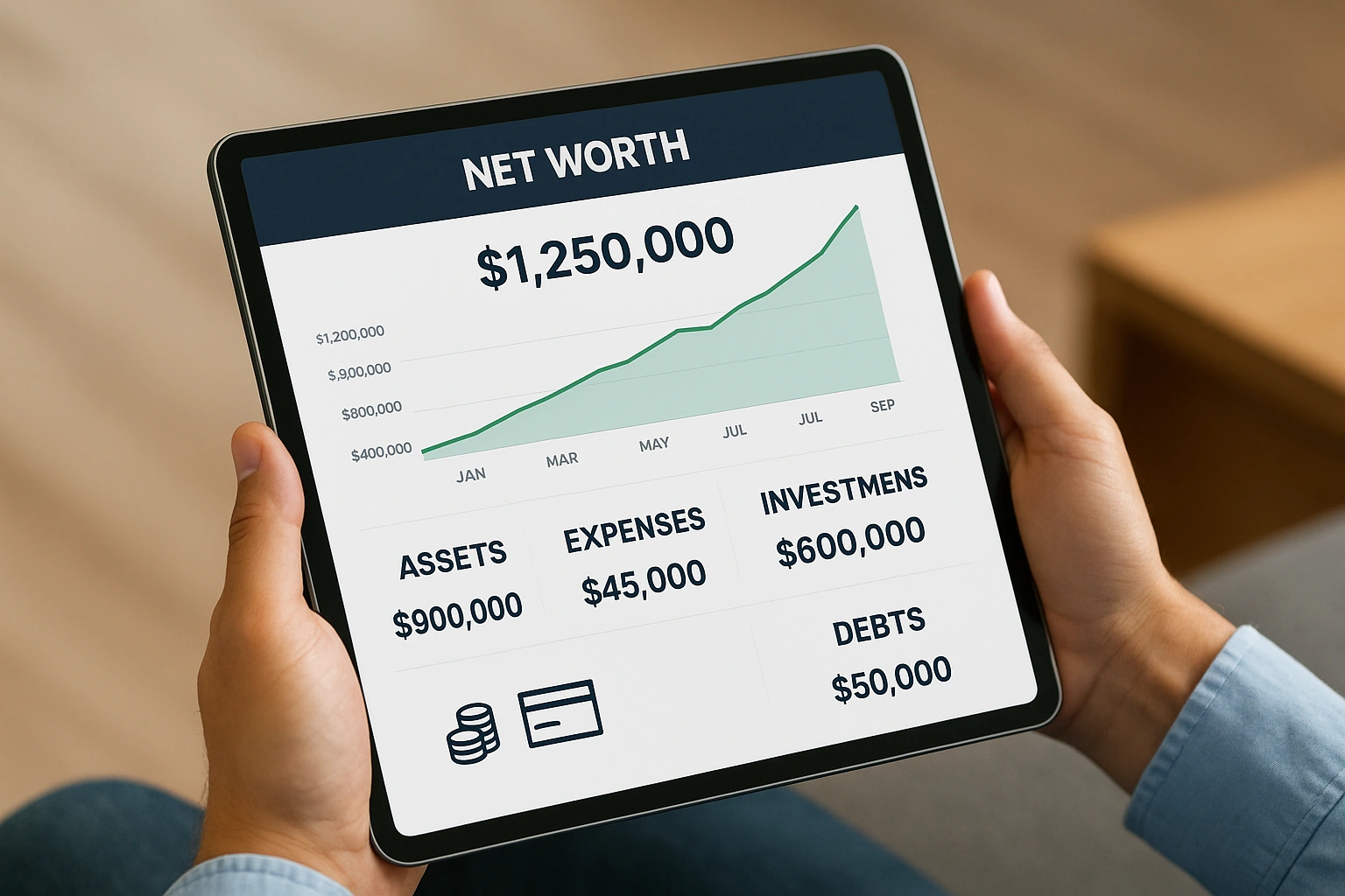 A person reviewing their entire net worth on a tablet using one of the best wealth management tools.