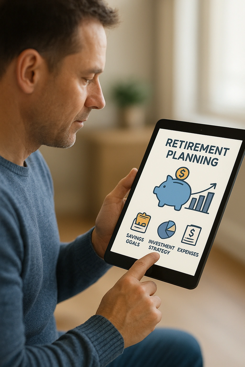 A person reviewing their financial future on a tablet using one of the best retirement apps.