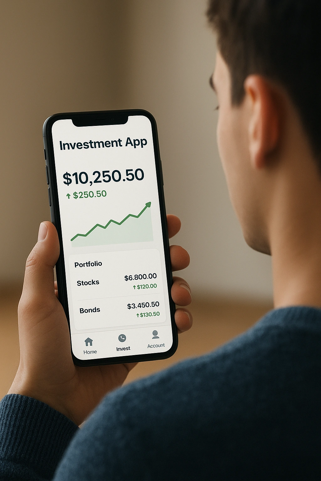 A person using one of the best investment apps for beginners on their smartphone.