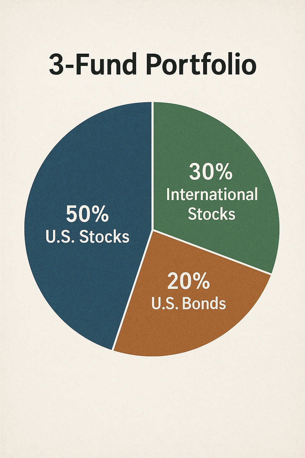 A pie chart showing the 3-Fund Portfolio, a popular way to diversify retirement investments.