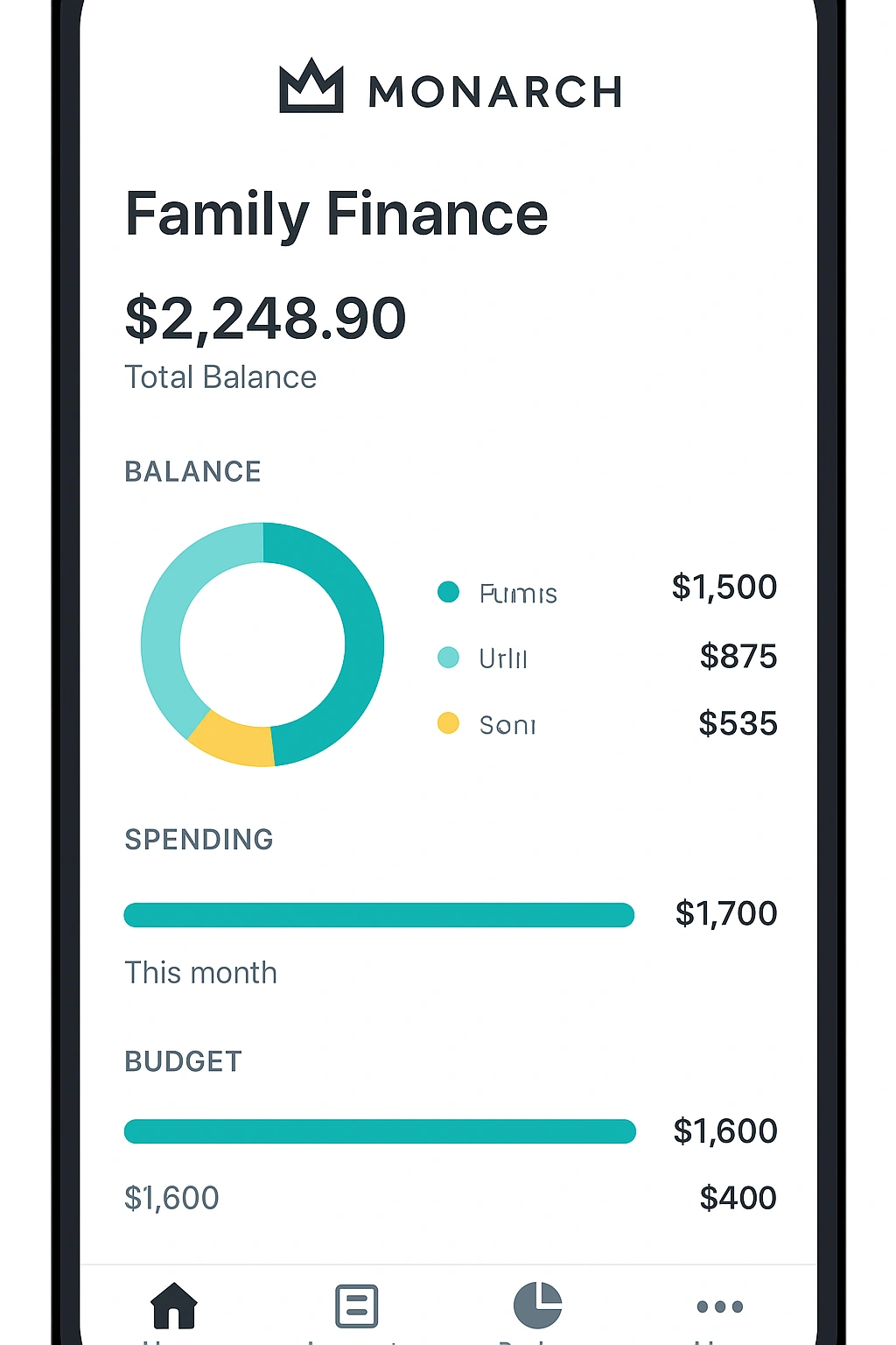 A screenshot of the Monarch Money app, one of the best family finance apps.
