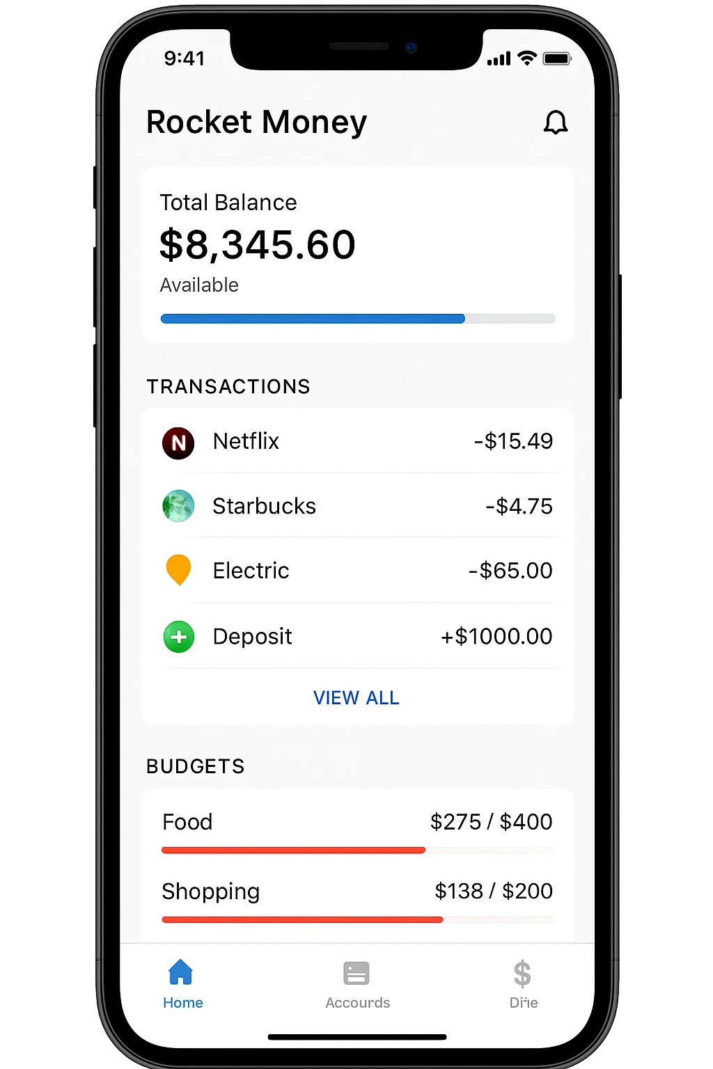 A screenshot of the Rocket Money app, a leading tool for money management and budgeting.
