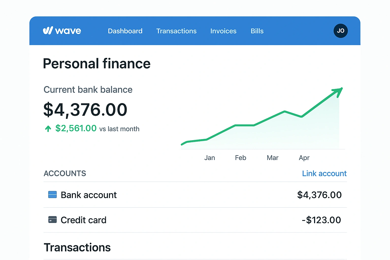 A screenshot of the Wave app, one of the best free personal finance tools.