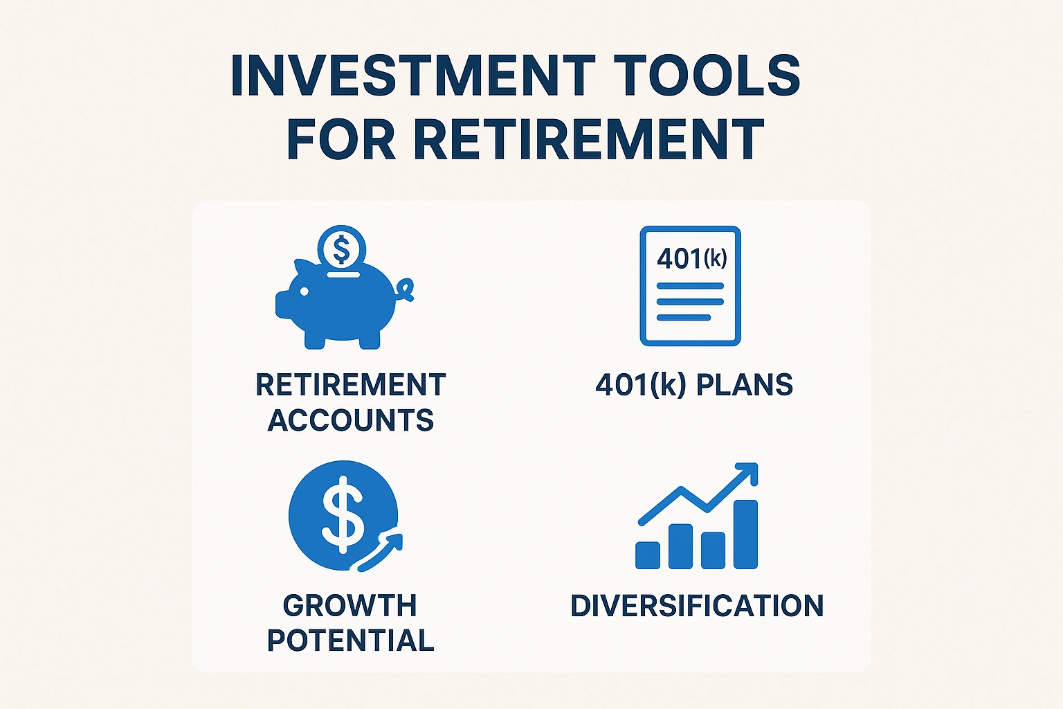 An infographic showing the core features of investment tools for retirement.