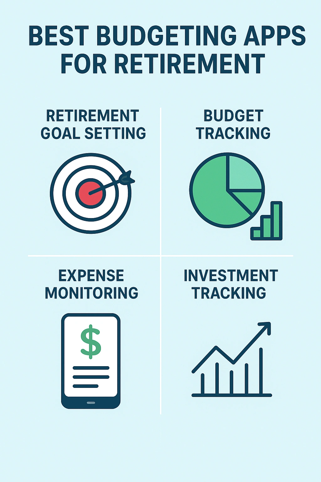 An infographic showing the core features of the best budgeting apps for retirement.