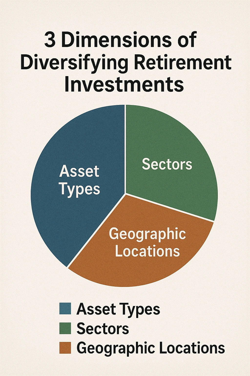 An infographic showing the three dimensions of how to diversify retirement investments.