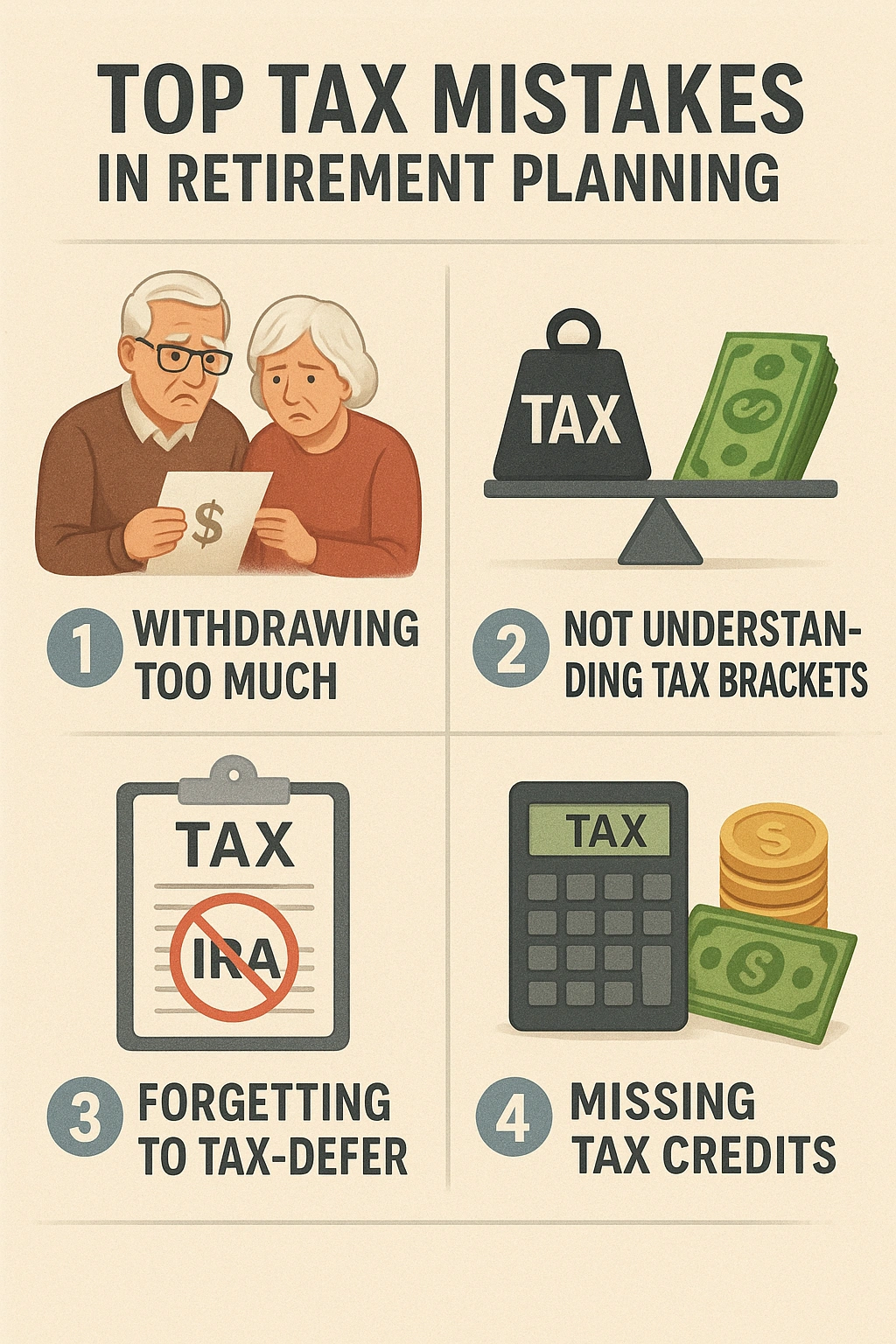 An infographic showing the top tax mistakes in retirement planning.