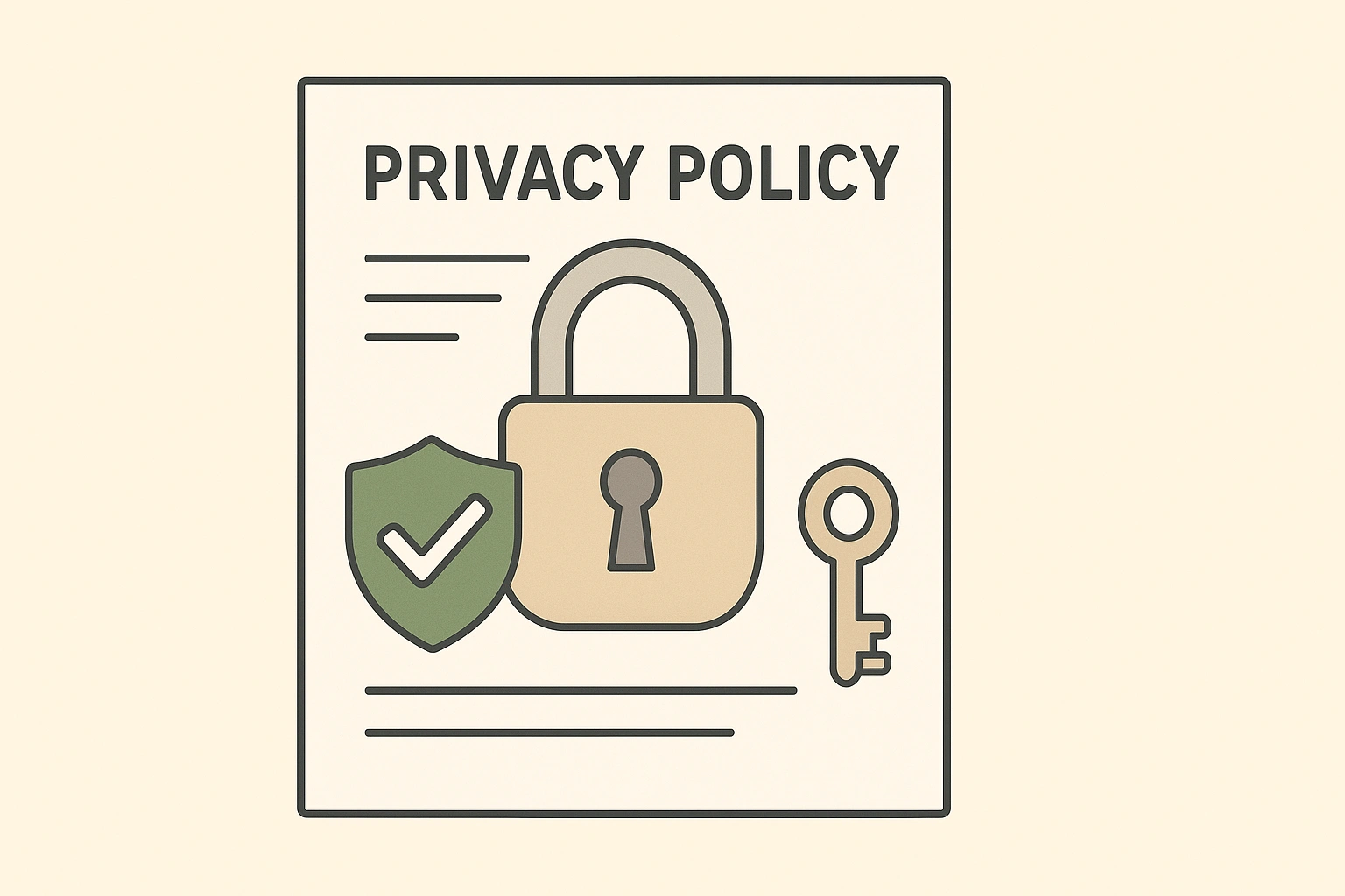 Illustration of a padlock over a document with shield and key icons, representing privacy policy and secure data protection for a retirement planning website.